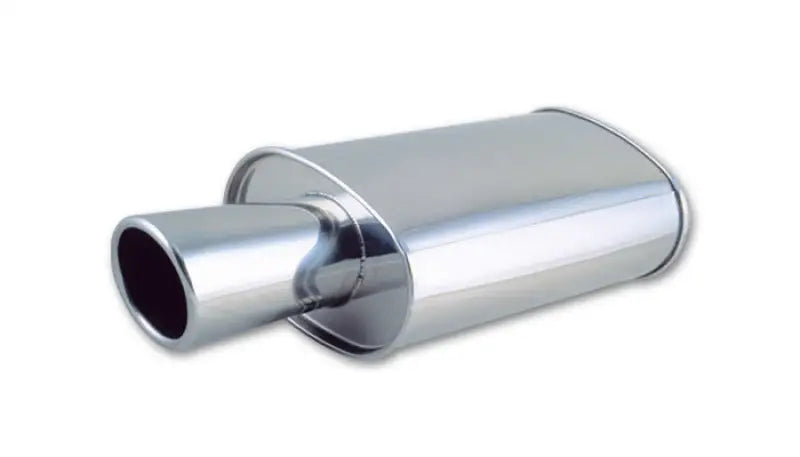 Vibrant StreetPower Oval Muffler with 4in Round Tip Angle Cut Rolled Edge - 2.5in inlet I.D. - Truck & Automotive