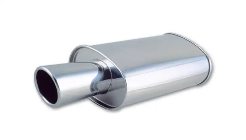 Vibrant StreetPower Oval Muffler with 4in Round Tip Angle Cut Rolled Edge - 2.5in inlet I.D. - Truck & Automotive