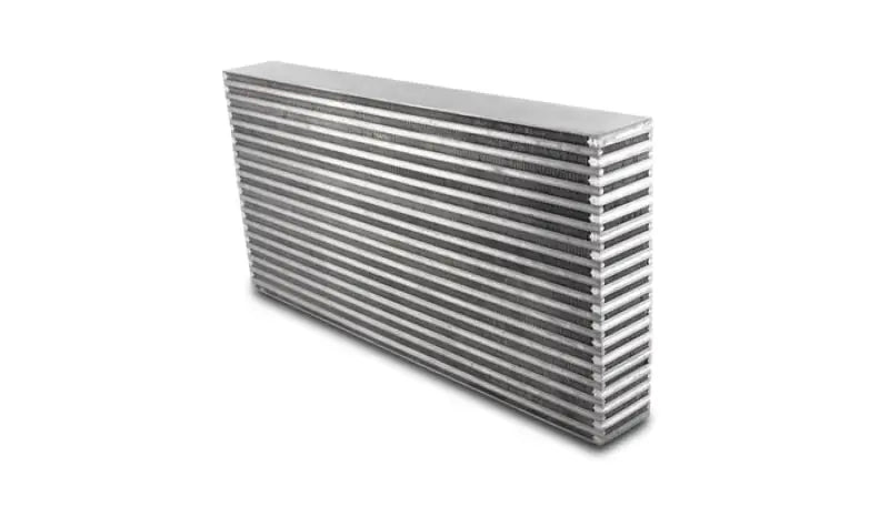 Rectangular layered metal heat exchanger showing Vibrant Vertical Flow intercooler core