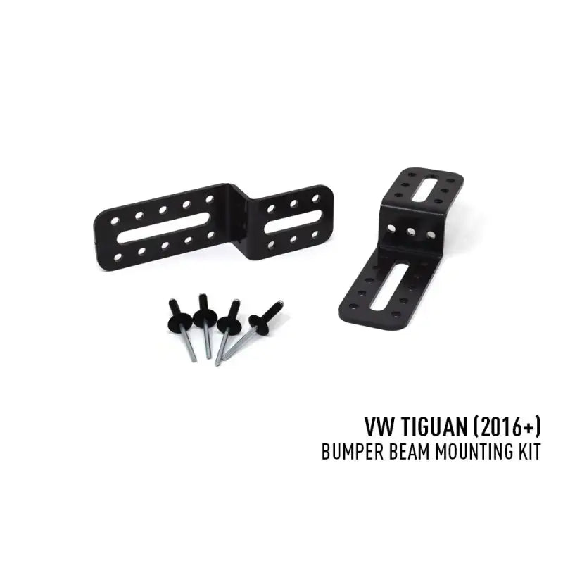 Black metal mounting brackets and rivets for VIFK-TIGUAN-01K Triplerlight bumper beam mount
