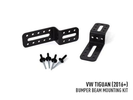 Black metal mounting brackets and rivets for VIFK-TIGUAN-01K Triplerlight bumper beam mount