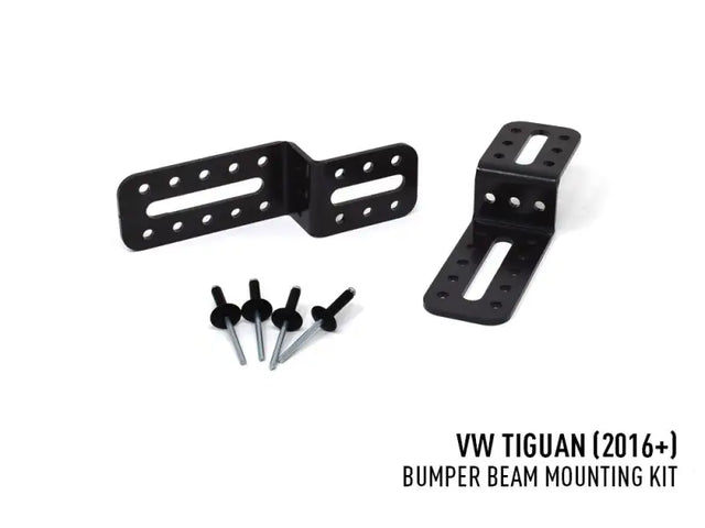 Black metal mounting brackets and rivets for VIFK-TIGUAN-01K Triplerlight bumper beam mount