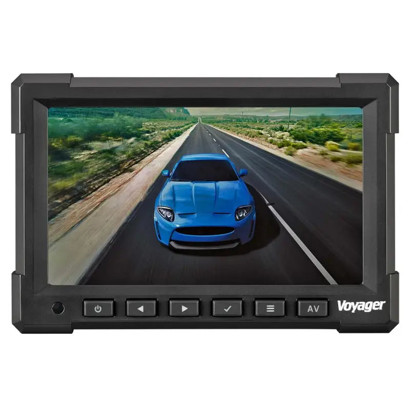 VOM718 ASA 7' Lcd Color Observation Monitor displaying a blue car driving on a scenic road.