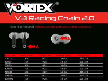 Vortex Racing V3 2.0 Master Link Rivet 520SX3-RCL- Black - Vortex Racing