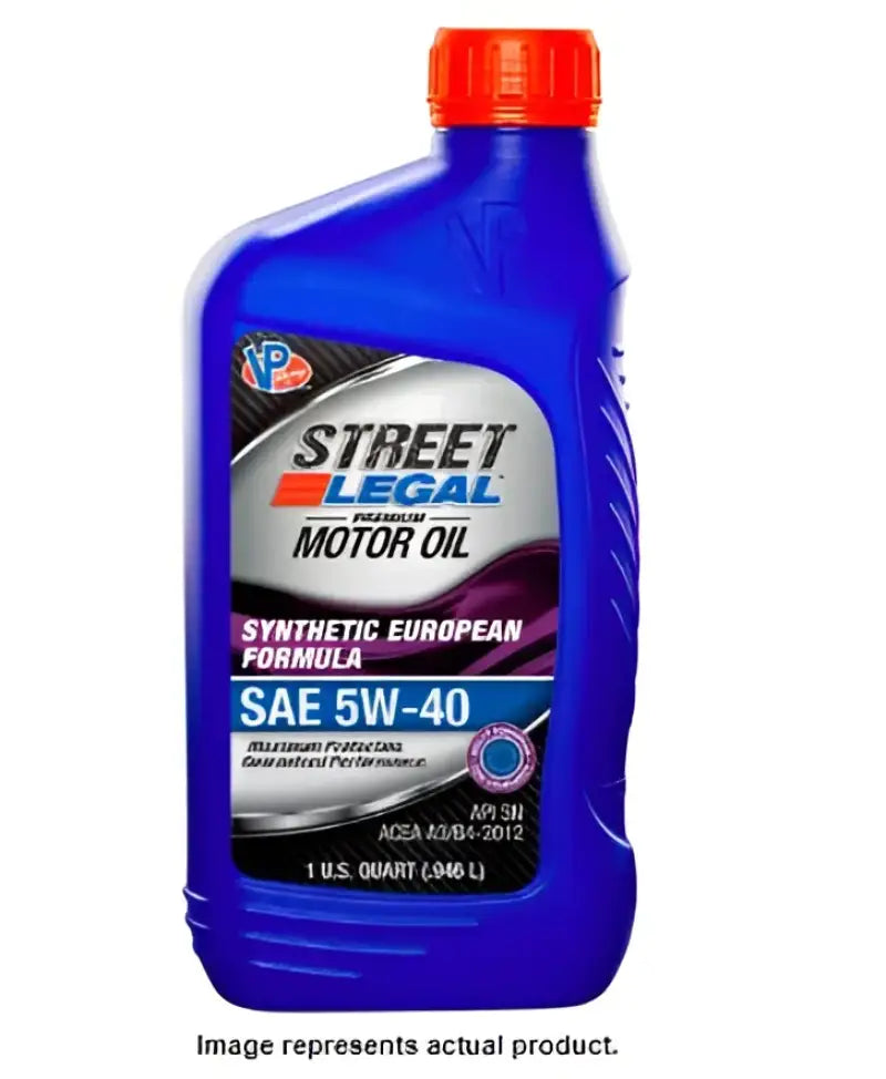Blue bottle of Street Legal synthetic euro formula motor oil for optimal engine performance