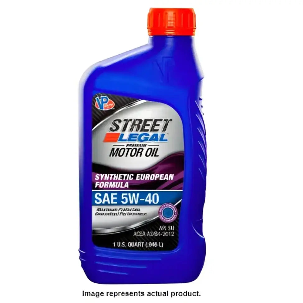 Blue bottle of Street Legal synthetic euro formula motor oil for optimal engine performance