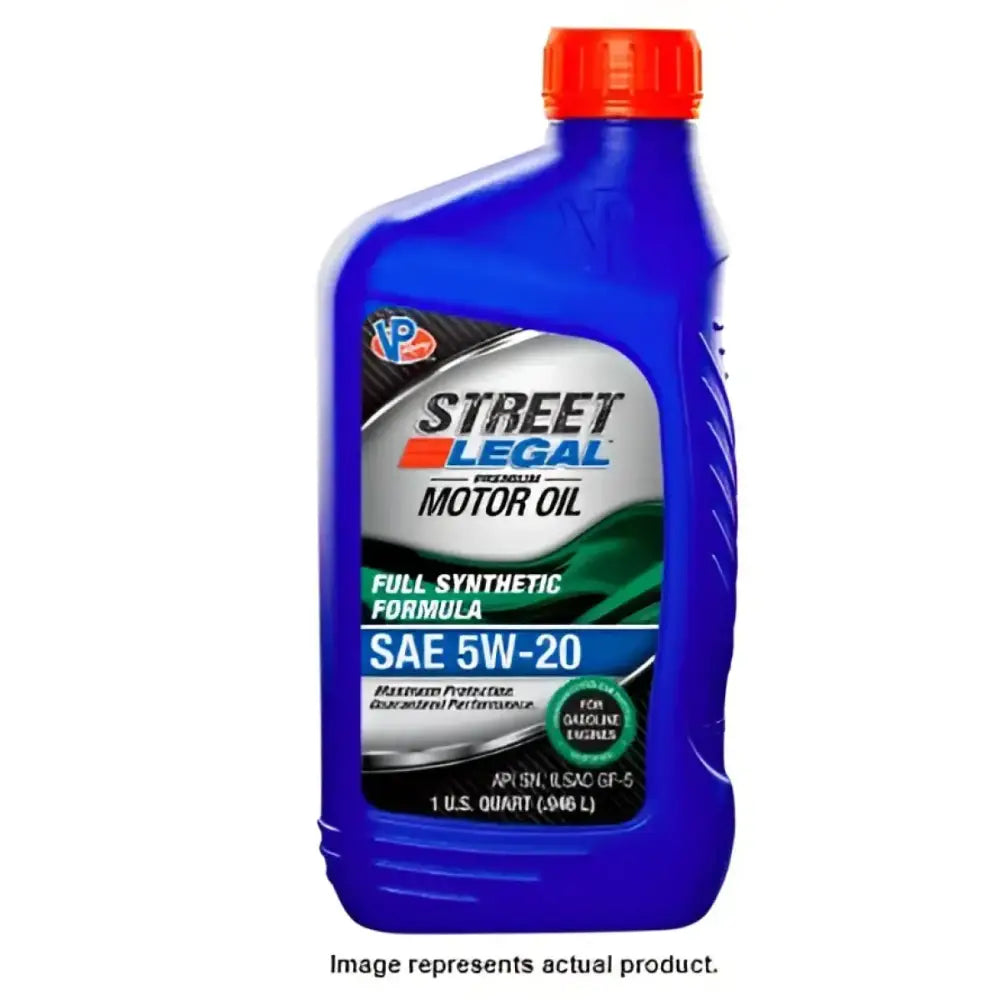 VP3952043 VP Fuel Street Legal Synthetic Formula 5W-20 Motor Oil in blue bottle with red cap.