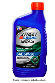 VP3952043 VP Fuel Street Legal Synthetic Formula 5W-20 Motor Oil in blue bottle with red cap.