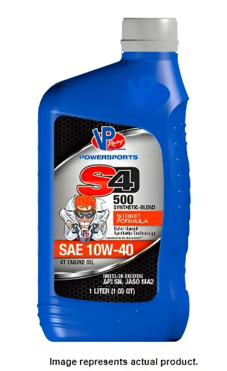 Blue bottle of VP Fuel S4-500 10W40 semi-synthetic engine oil for street use