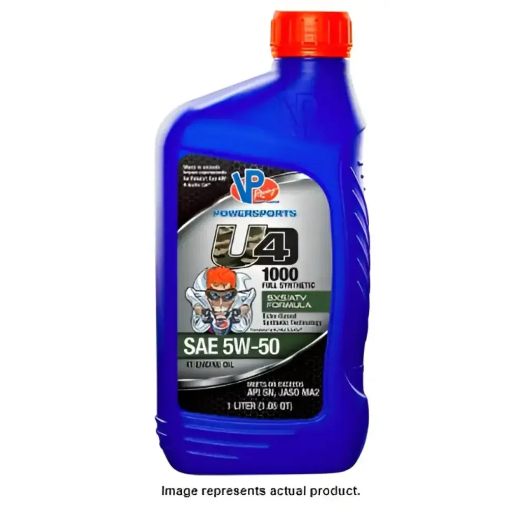 Blue VP Powersports U4 1000 5W50 synthetic engine oil bottle for fuel U4-1000 5W50