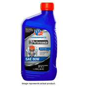 Blue bottle of VP Powersports Hi Performance SAE 80W gear oil.