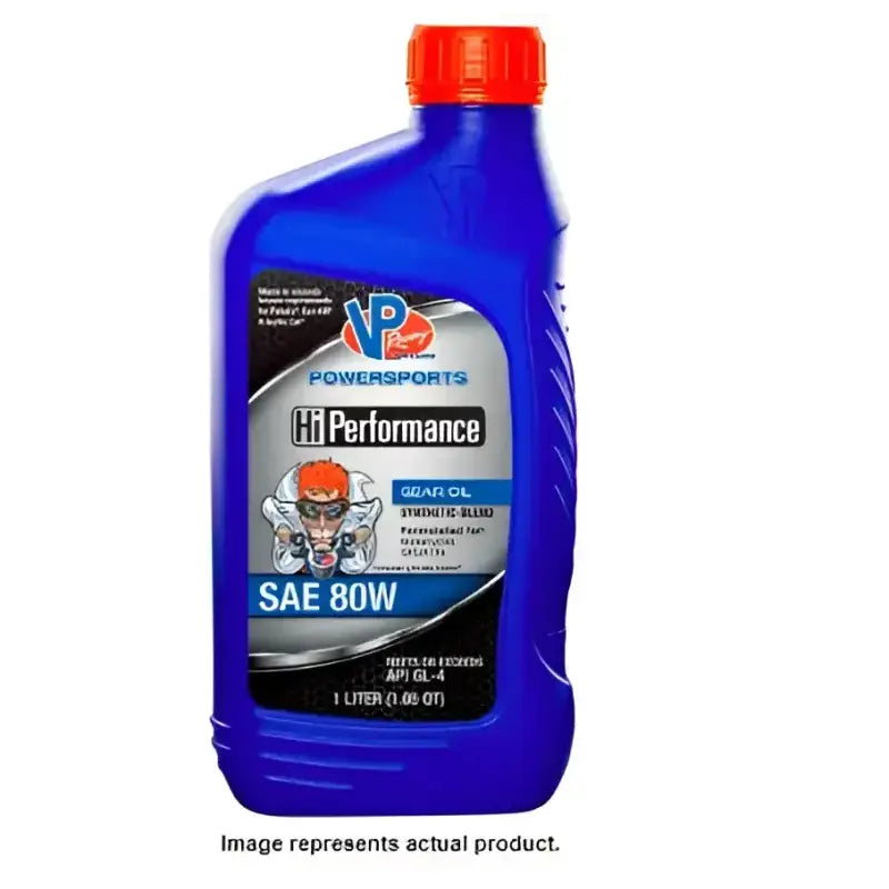 Blue bottle of VP Powersports Hi Performance SAE 80W gear oil.