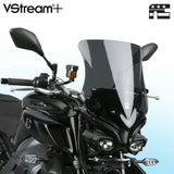 Black motorcycle with Vstream+ Windscreen Short Dark Tint Yam showing the dark tint yam style