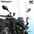 Black motorcycle with a tall clear windscreen for Yam, Vstream+ Windscreen Tall Clear Yam