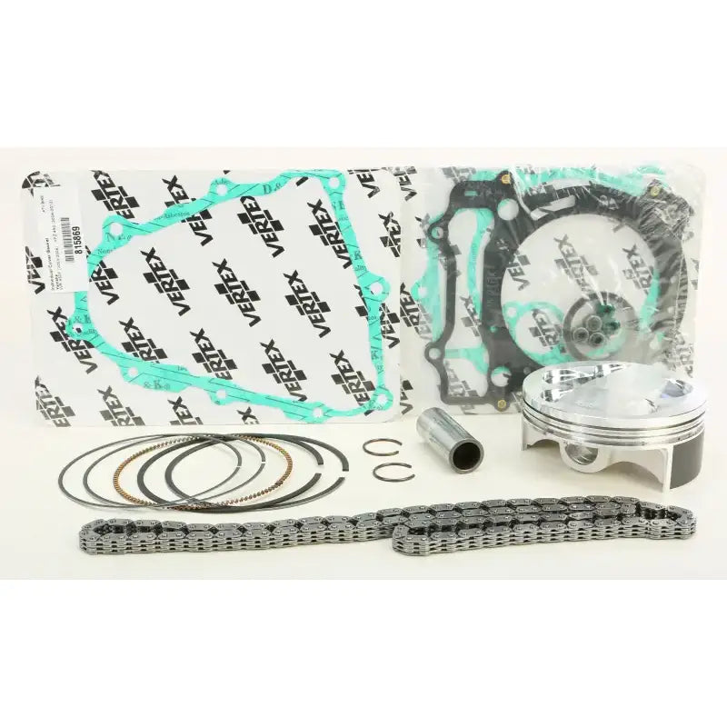 Motorcycle engine rebuild kit with gaskets, piston, rings, pin, clips, timing chain for high compression rebuild