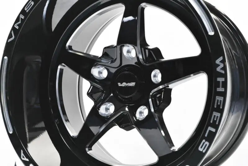 Black five-spoke wheel shown on VWST020 True Spike VMS Wheels Star 15X10 5X120.7 Et