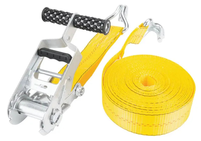 W1827 Perform Tool 2 In. X 27 Ft. Tie Down, secure cargo solution, strong yellow strap with metal ratchet mechanism.