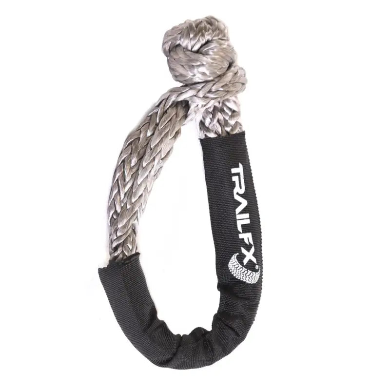 Gray synthetic winch rope with black protective sleeve for WA047 Trailfx Rope Shackle