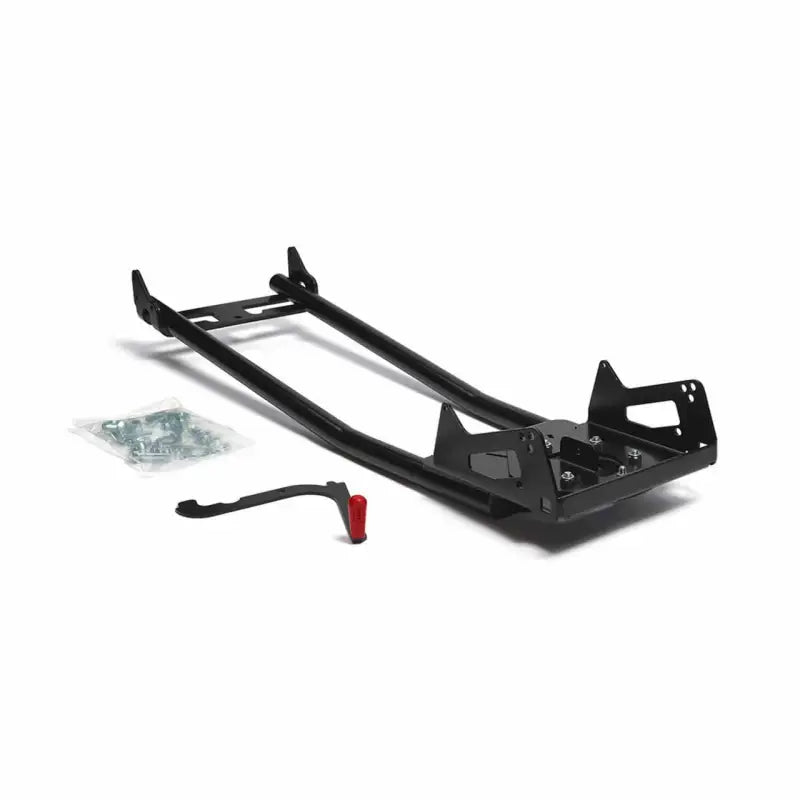 Warn Industries Center Plow base with black metal frame, hardware, and lever for industries center plow