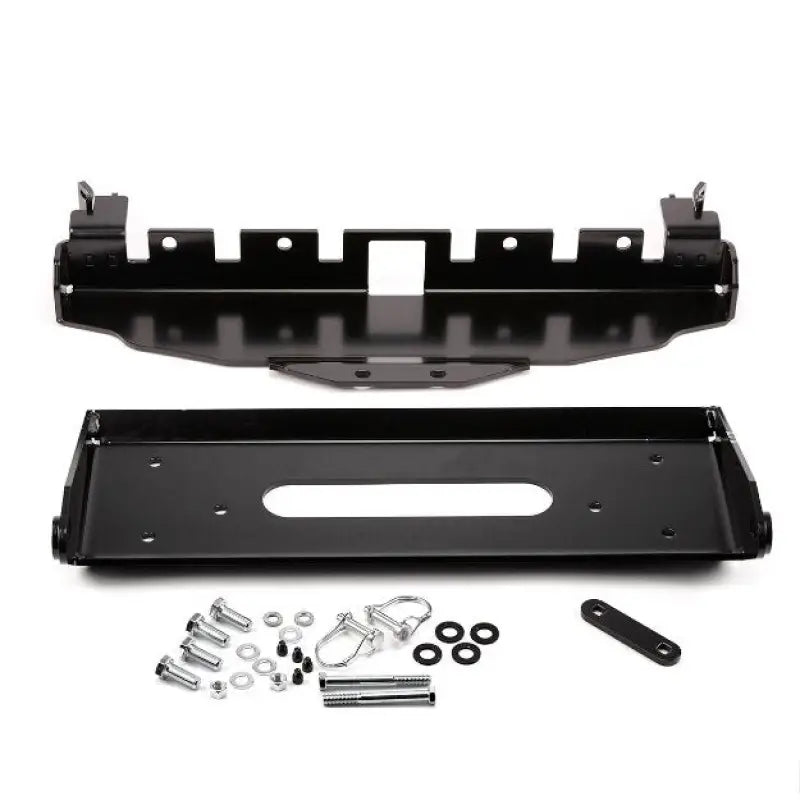 Black metal winch mounting kit for Kubota RTV900 with WARN Industries plow mount