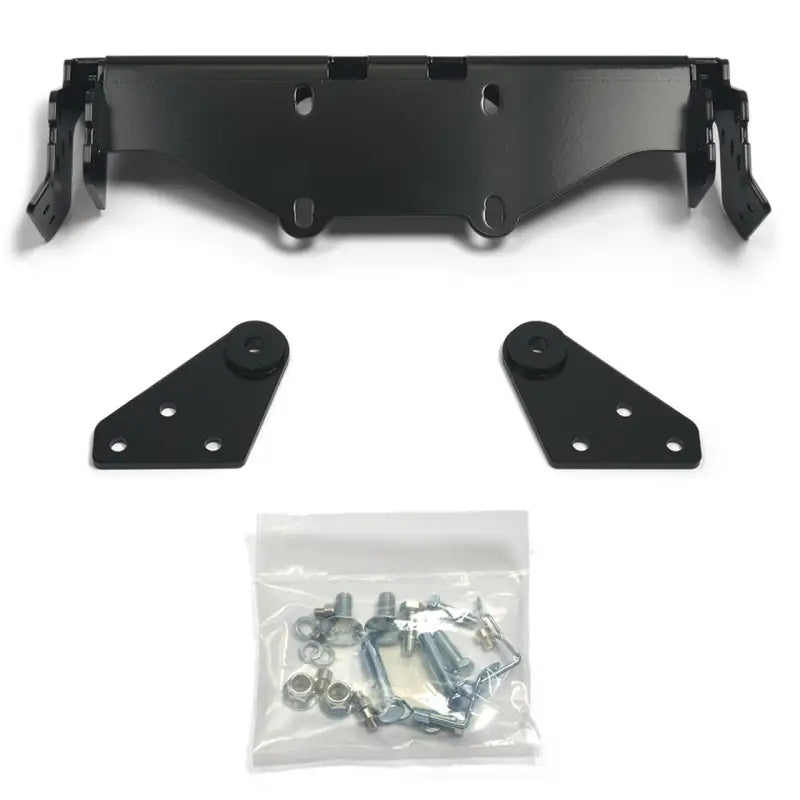 Black metal mounting hardware for WARN Industries plow mount on Yamaha Provan truck