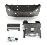 Black metal winch mount on WARN Industries UTV Front Bumper for easy setup