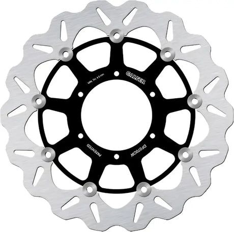 Silver motorcycle disc brake rotor with wavy edge, perfect for RV parts & accessories