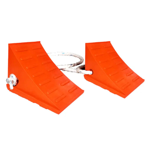 Orange rubber wheel chock with rope for WC-UO600 Driver Industry 25 Ton general purpose use