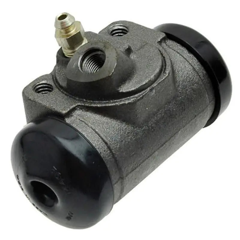 Gray metal Raybestos wheel cylinder WC37083 with black rubber boots for braking system