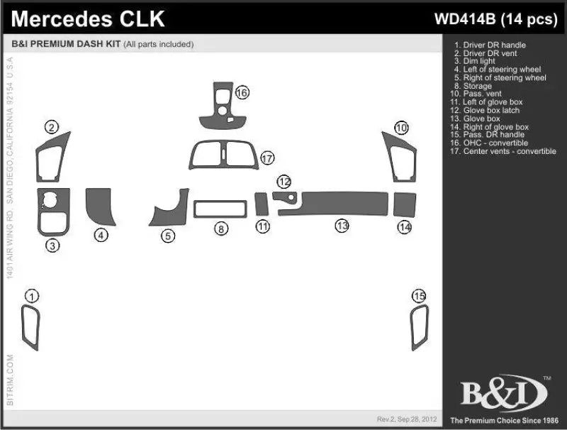 Mercedes CLK dash kit wd414b-ec for Merc SLK320 car interior upgrade