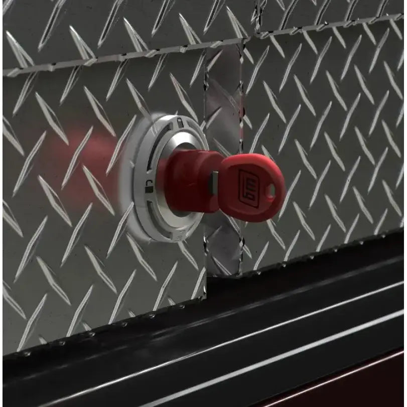 Weatherguard 70171R series 4 lock core with red key in silver lock