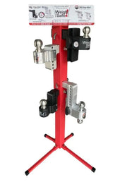 Red Weigh Safe Regular POP display stand with black silver hitch receivers