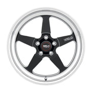 Black and silver five-spoke wheel.