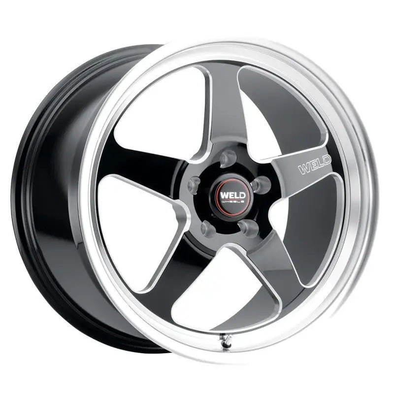 Black and silver five-spoke wheel.