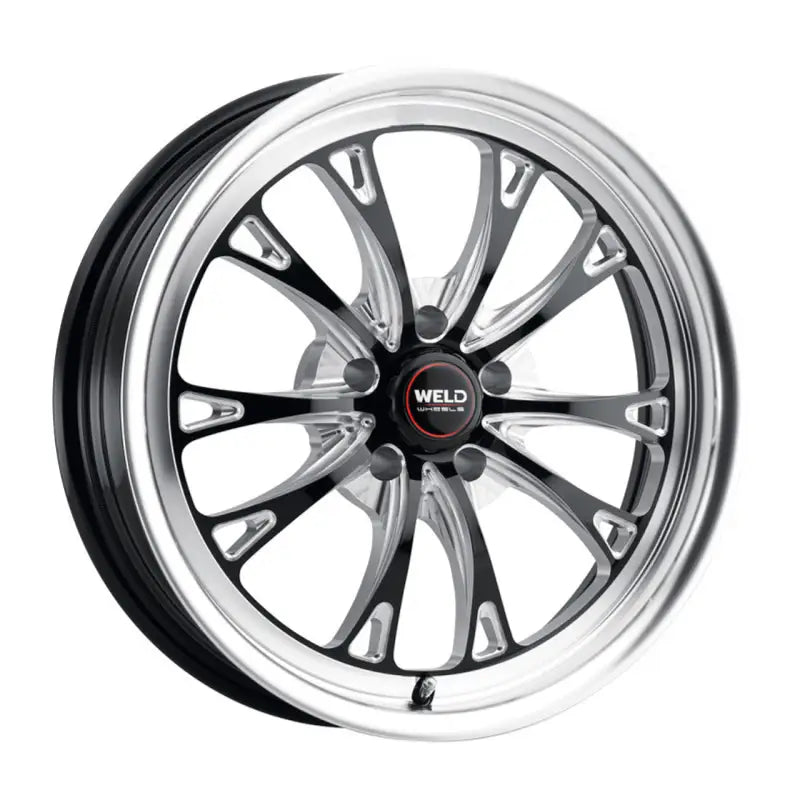 Chrome and black Weld racing wheel.