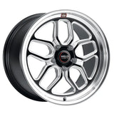 Black and silver Weld racing wheel.
