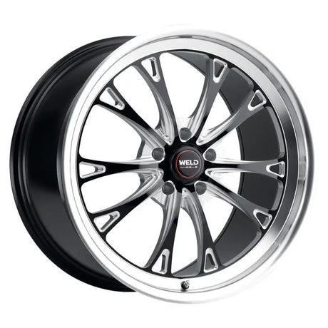 Black and silver multi-spoke wheel.