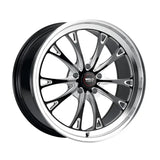 Black and silver car wheel.