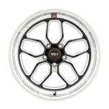 Chrome and black five-spoke wheel.