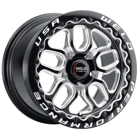 Black and silver performance wheel.