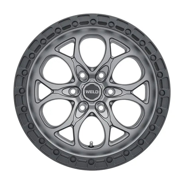 Gray aluminum alloy wheel.