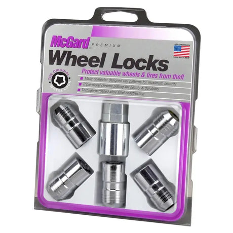 Packaged McGard wheel locks in chrome finish for secure wheel protection and style