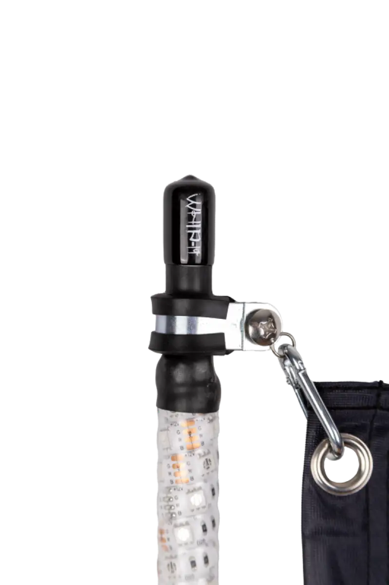 Black and silver RGB chase light fixture on the Whip It 3Ft Blk Bt Rgb Chase Light Rod