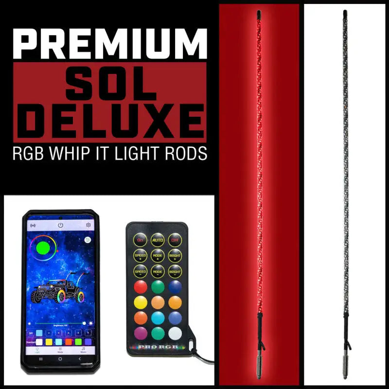 RGB chase light rod with remote and phone app control for the Whip It 3Ft Blk Bt Rgb