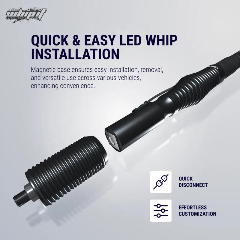 Black LED whip with magnetic base for easy setup in Whip It 3Ft Magnetic Base w Spring