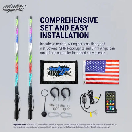 Comprehensive LED whip light kit with 3ft magnetic base for easy mounting