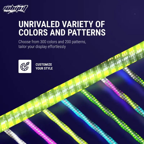 Colorful LED light strips on 3ft magnetic base for easy setup and cool lighting effects
