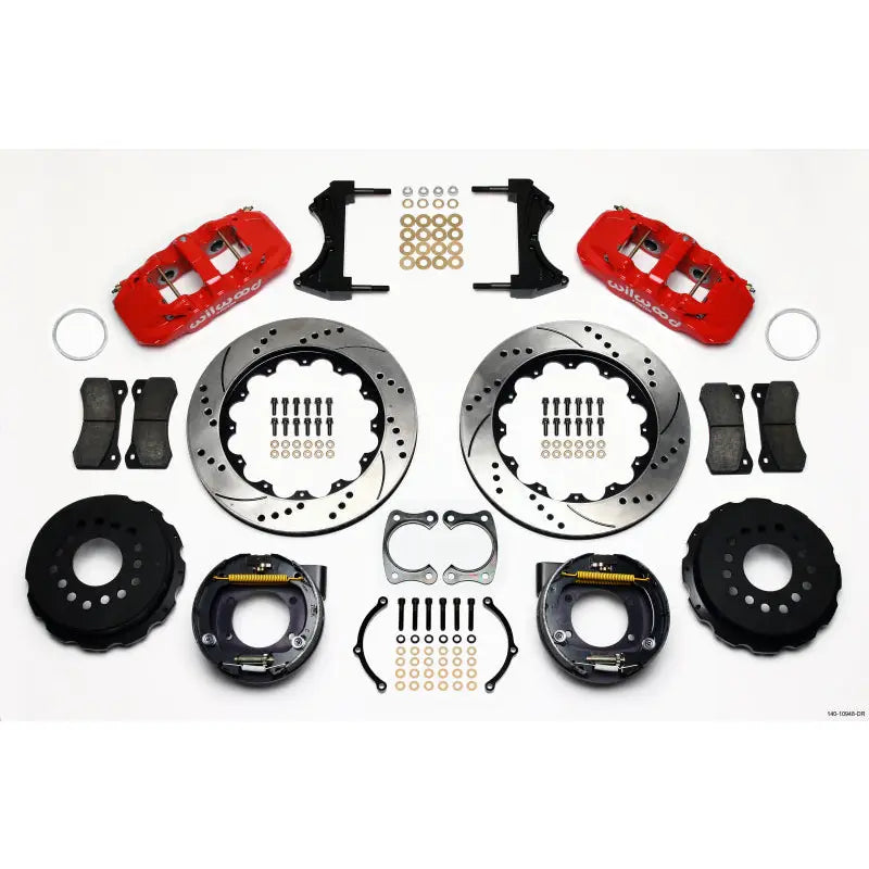 Wilwood 140-10948-DR Wilwood AERO4 Rear P-Brake Kit 14.00in Drill Red Big Ford New Style 2.50in Offset