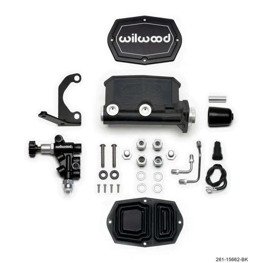 Wilwood Compact Tandem M/C - 1.12in Bore w/RH Bracket and Valve - Black - Truck & Automotive