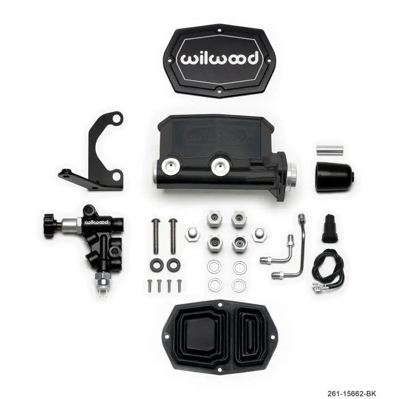 Wilwood Compact Tandem M/C - 1.12in Bore w/RH Bracket and Valve - Black - Truck & Automotive